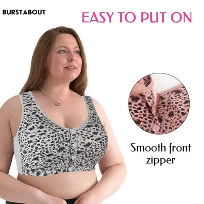 Unwired Front Button Leopard Print Plus Size Bra