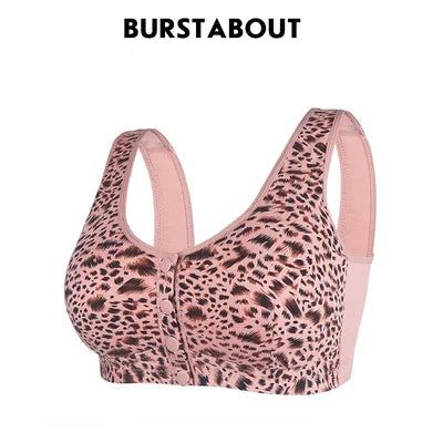 Unwired Front Button Leopard Print Plus Size Bra