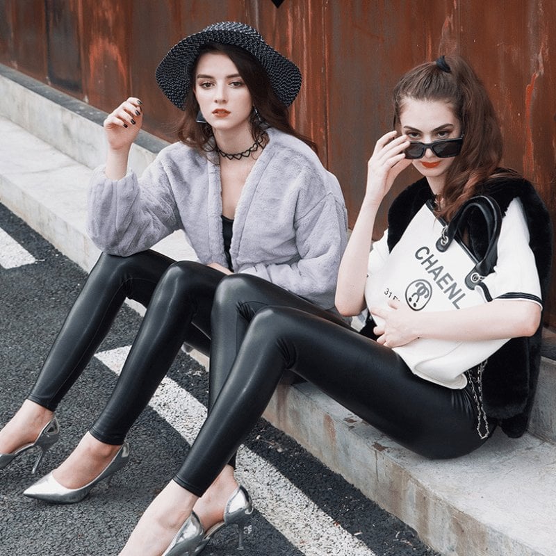 S-shaped PU Leather Leggings