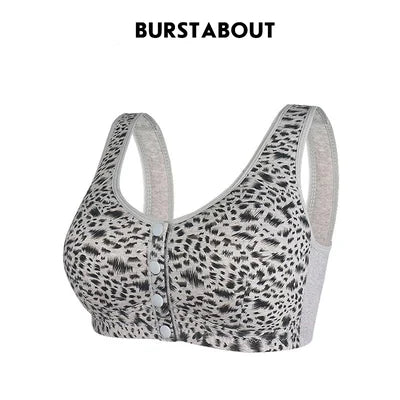 Unwired Front Button Leopard Print Plus Size Bra